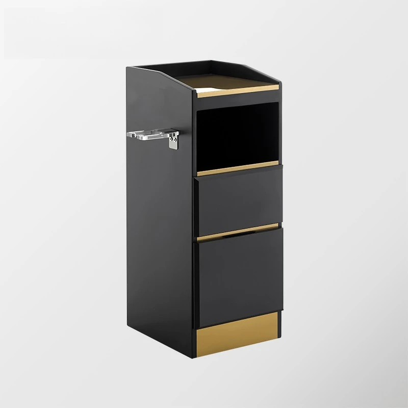 

Beauty Furniture Wooden Locker with Drawer Gold Stainless Steel Top Salon Tool Cabinet