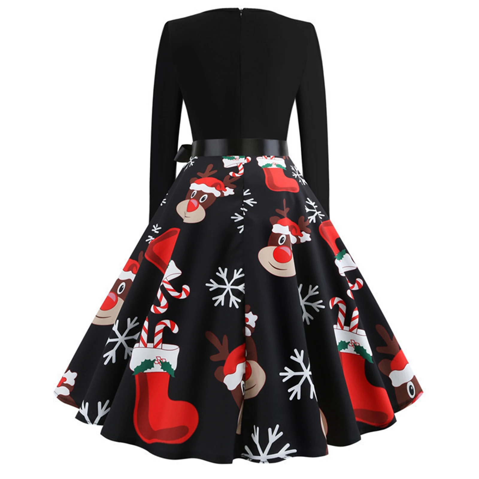 Weihnachten bedrucktes Kleid Retro Rundhals ausschnitt Langarm Herbstfest Mode kurzes Kleid Vintage Freizeit kleid