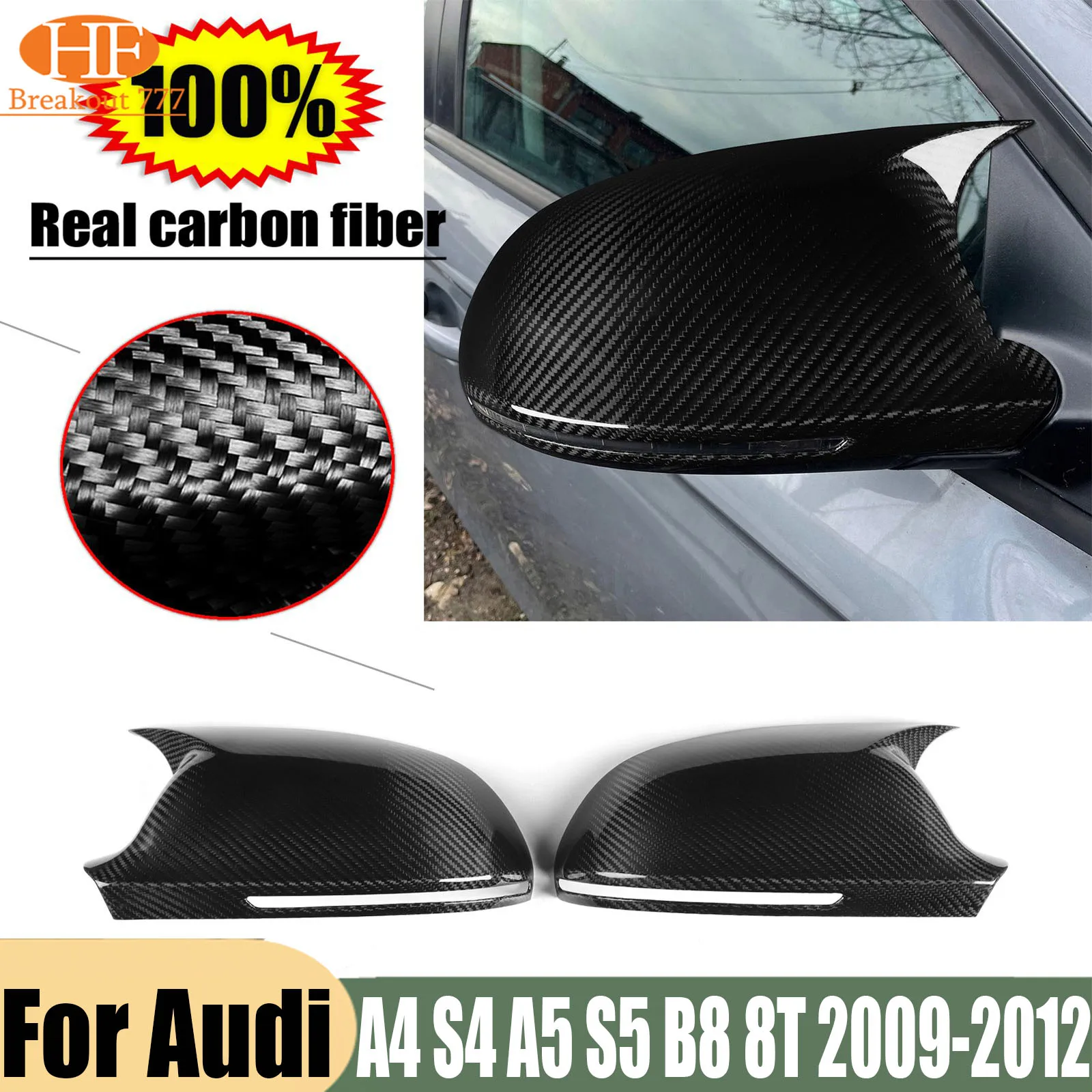 For Audi A4 S4 A5 S5 B8 8T 2009-2012 Real Carbon Fiber Add-On Side Mirror Cover Caps