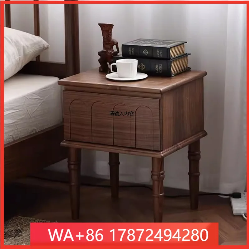 French retro black walnut solid wood bedside bedroom American cherry wood storage locker medieval bedside