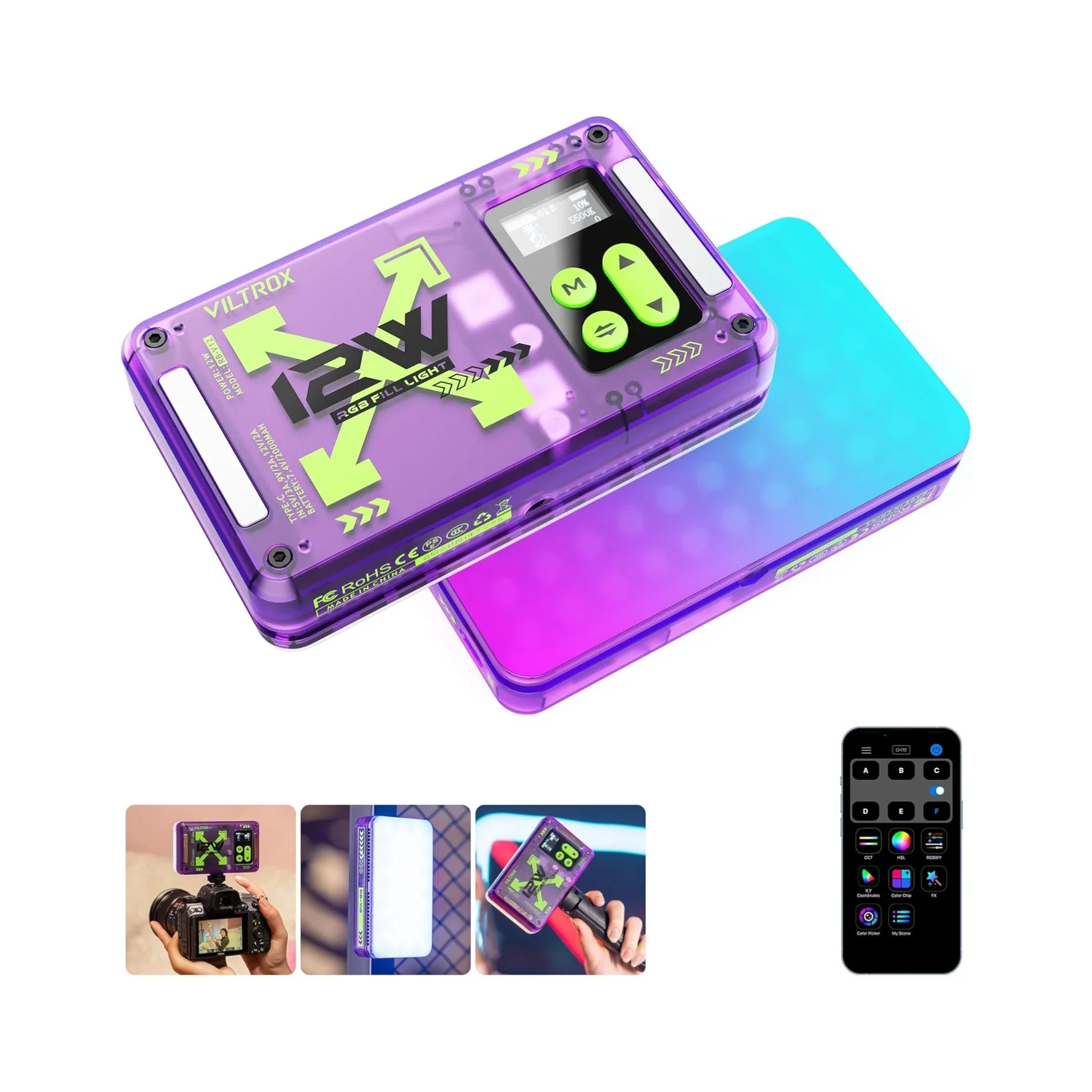 2026 New VILTROX Magnetic RGB Video Light 360 Full Color Portable LED Camera Light Panel with APP Control/Cold Shoe Mounts/CRI 9
