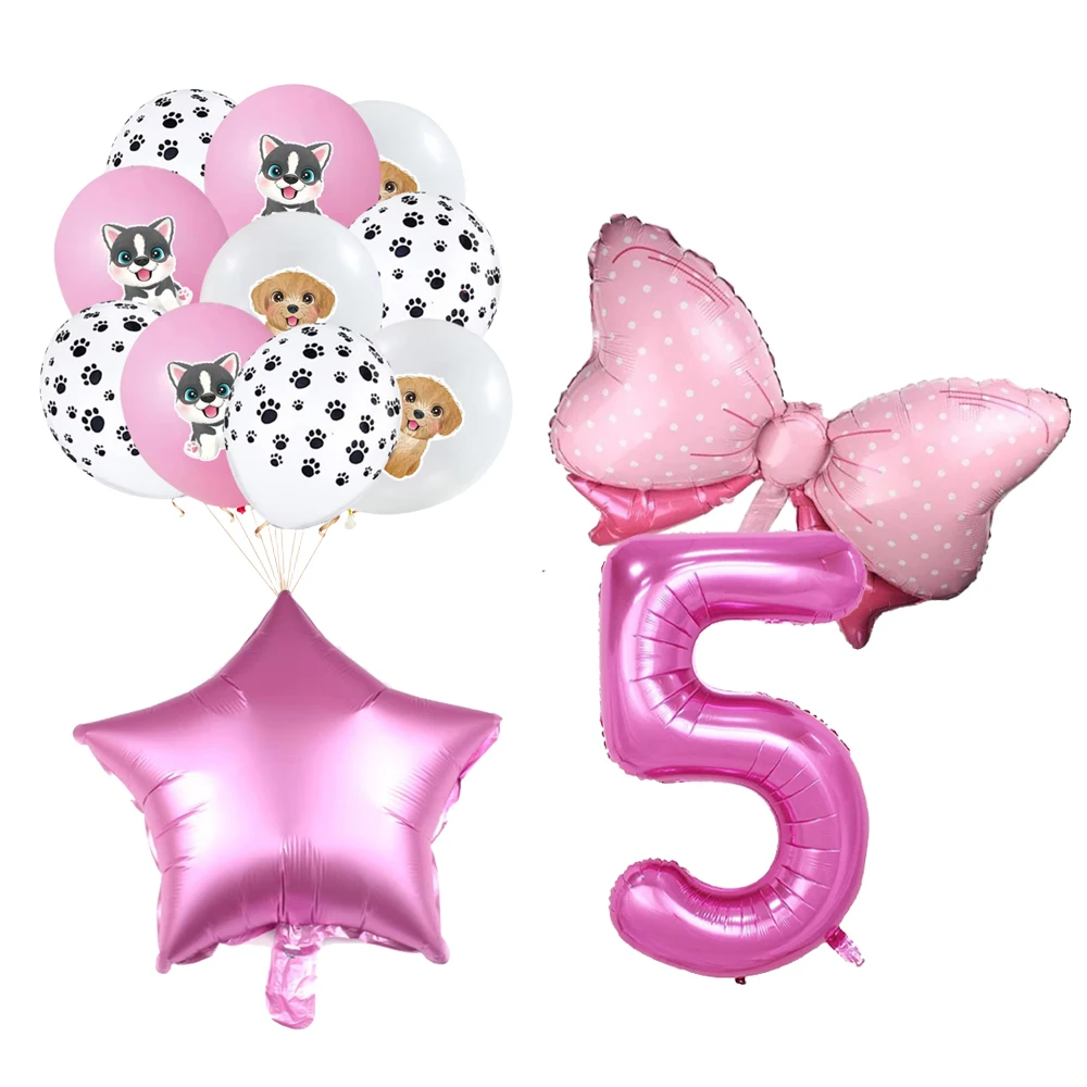 Rosa Hund Pfote Geburtstag Party Dekor Einweg Geschirr Geschenk Tasche Hintergrund Kuchen Topper Banner Platte für Kind Mädchen Party Supplie Set – Detail 13