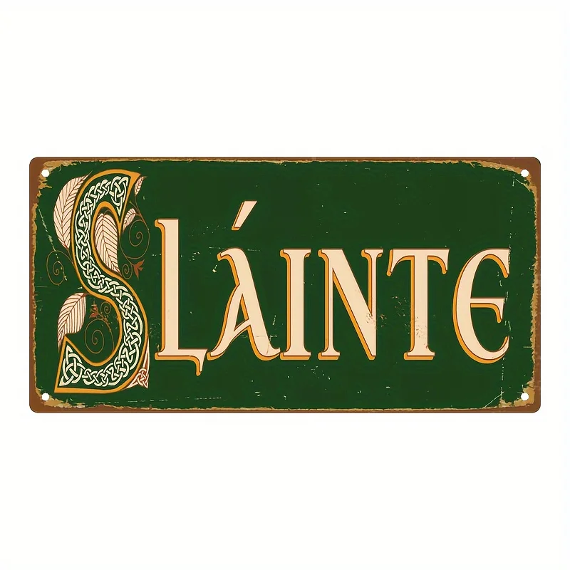 Image of (2D-Blechmalerei) Vintage irische SLAINTE CHEERS Metallschild – 30x15 cm Vintage schwarze Bier-Wanddekoration für Männerhöhlen, Bars und Zuhause