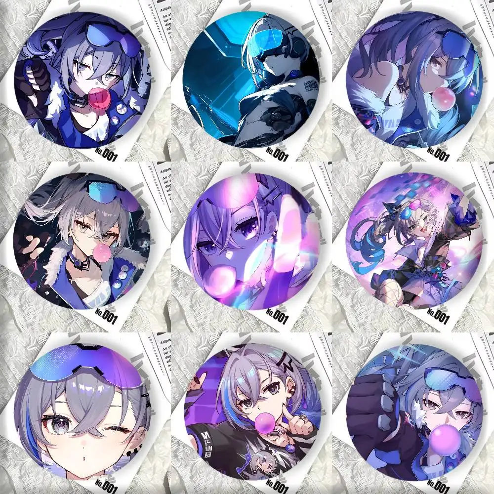 Anime Game Cute Girl Honkai Star Rail Silver Wolf  Badge Tinplate Round Laser Cartoon Brooch Clothes Backpack Accessories Lapel