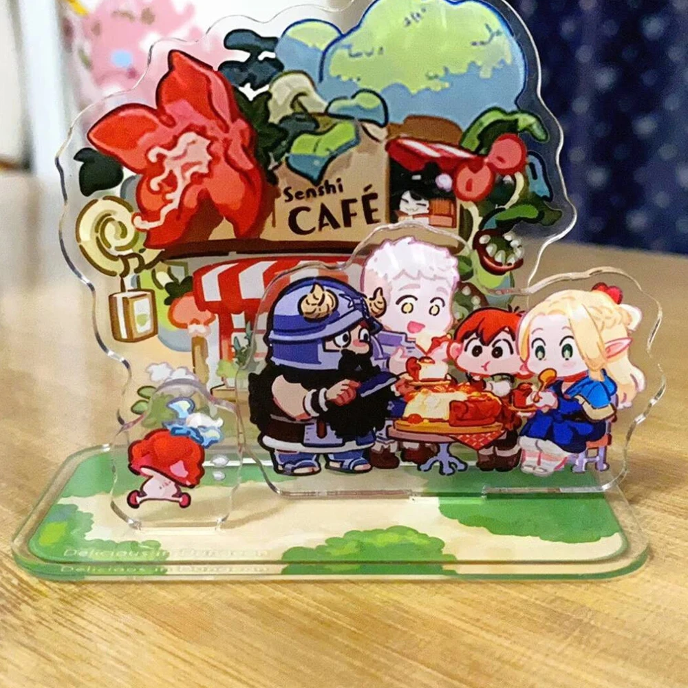 Anime Delicious in Dungeon Cosplay Senshi Laios Chilchuck Marcille Standing Plate Acrylic Stand Desktop Ornament Accessory