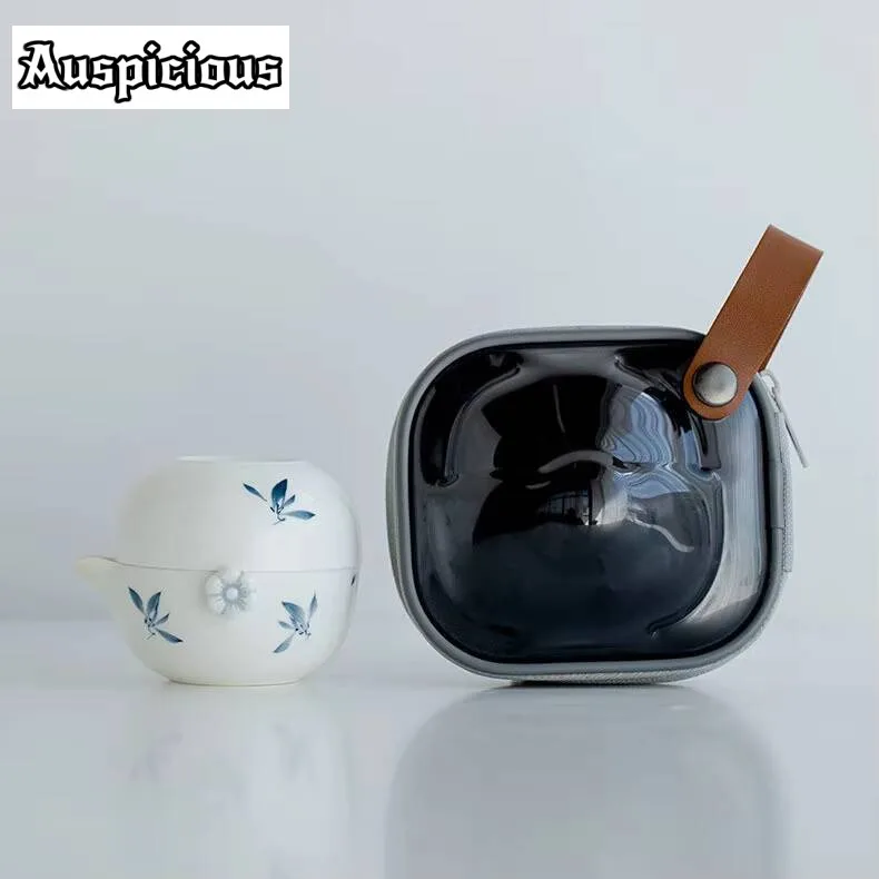 Pure Hand-painted Butterfly Orchid Glass Travel Tea Set Simple Outdoor Portable Bag Ceramic Express Cup 1 Pot 1 Cup Teaware Gift