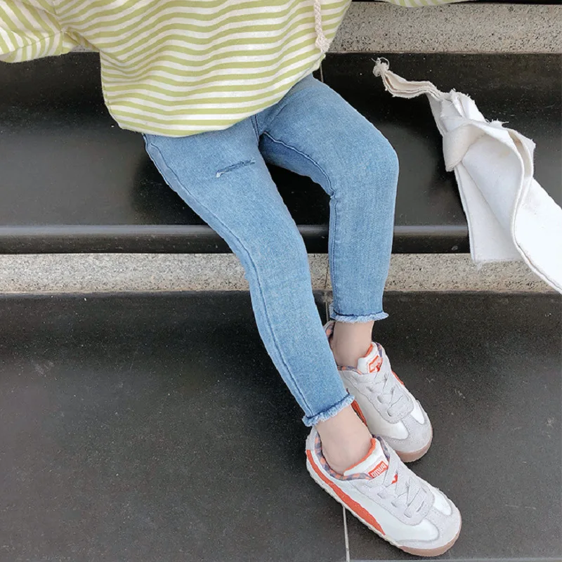 Girls' Slim Fit Ripped Jeans Long Pants25Autumn New Fashion Foreign Trade Children's Clothing Wholesale3-8Years Old