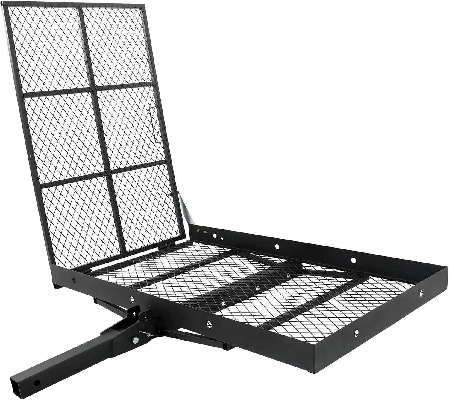 Heavy Duty Hitch Mount Wheelchair Carrier, Steel Mobility Scooter Hauler Cargo Rack, Vehicle Trailer Hitch Transport Tray With Integrated Folding Loading Ramp, Outdoor Travel Utility, Black, 1 Piece