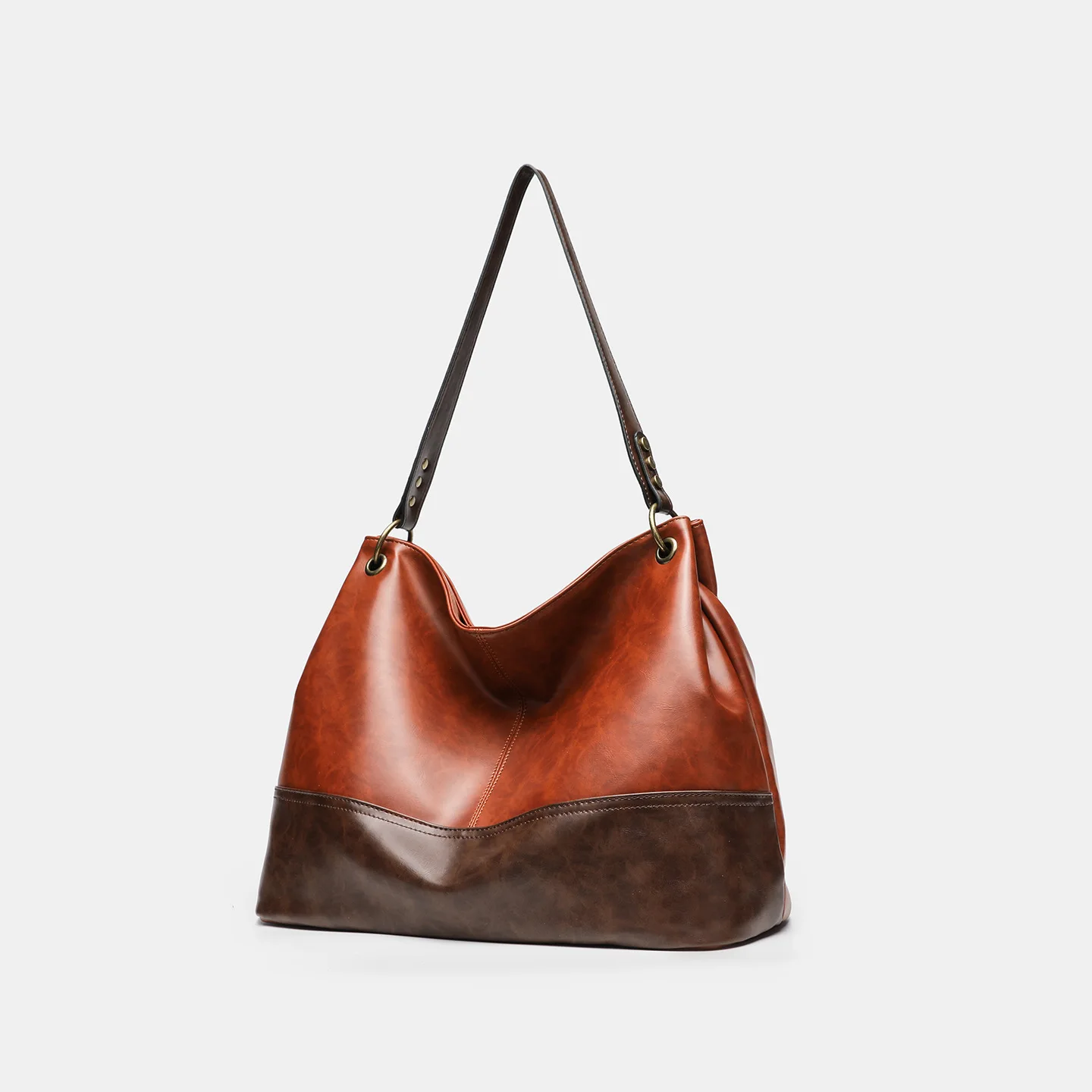 

2025 European and American large capacity fashion trend patchwork soft zipper tote bag travel women's shoulder bag