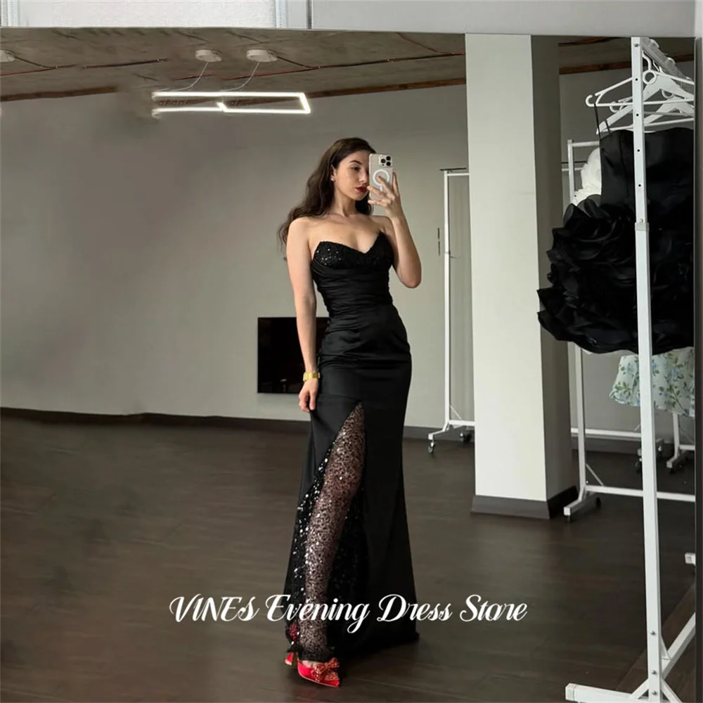 

VINES Black Party Dress Sweetheart Mermaid Evening Dress Sexy Side Slit Party Gown with Sequin Prom Gown for Women Customized