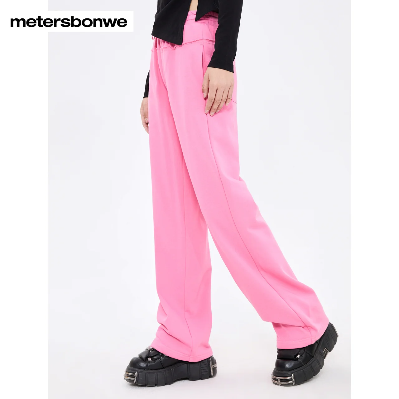 Metersbonwe-Women's Loose Wide Leg Trouser High Waist Solid Color Casual All-Match Sweet Spring Autumn