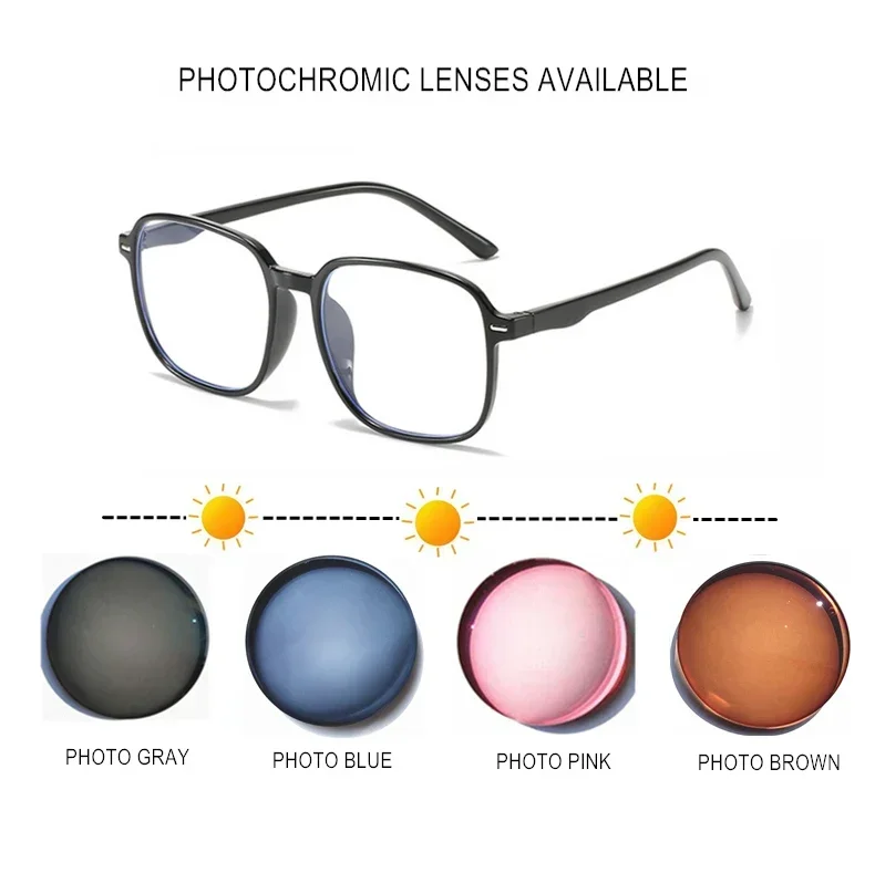 Photochrome Anti Blue Ray Myopie Gläser Frauen Männer Übergroßen Quadratischen Rahmen Kurzsichtig Brille Rezept-0,5 zu-10 F515 – Detail 4