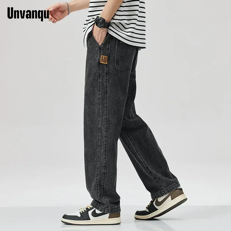 

UNVANQU Y2k Baggy Jeans Men's Black Denim Trouser Korean Streetwear Straight Vintage Blue Fashion 2023 Drawstring Casual Pants