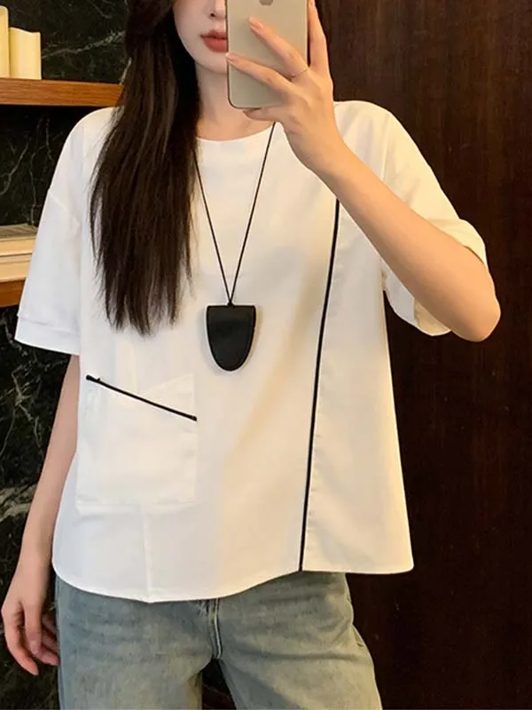 

Summer Casual Women's T-shirt plus Size Color Block Design Anti-Aging Fashionable Short Sleeve Korean Style Commute Wind