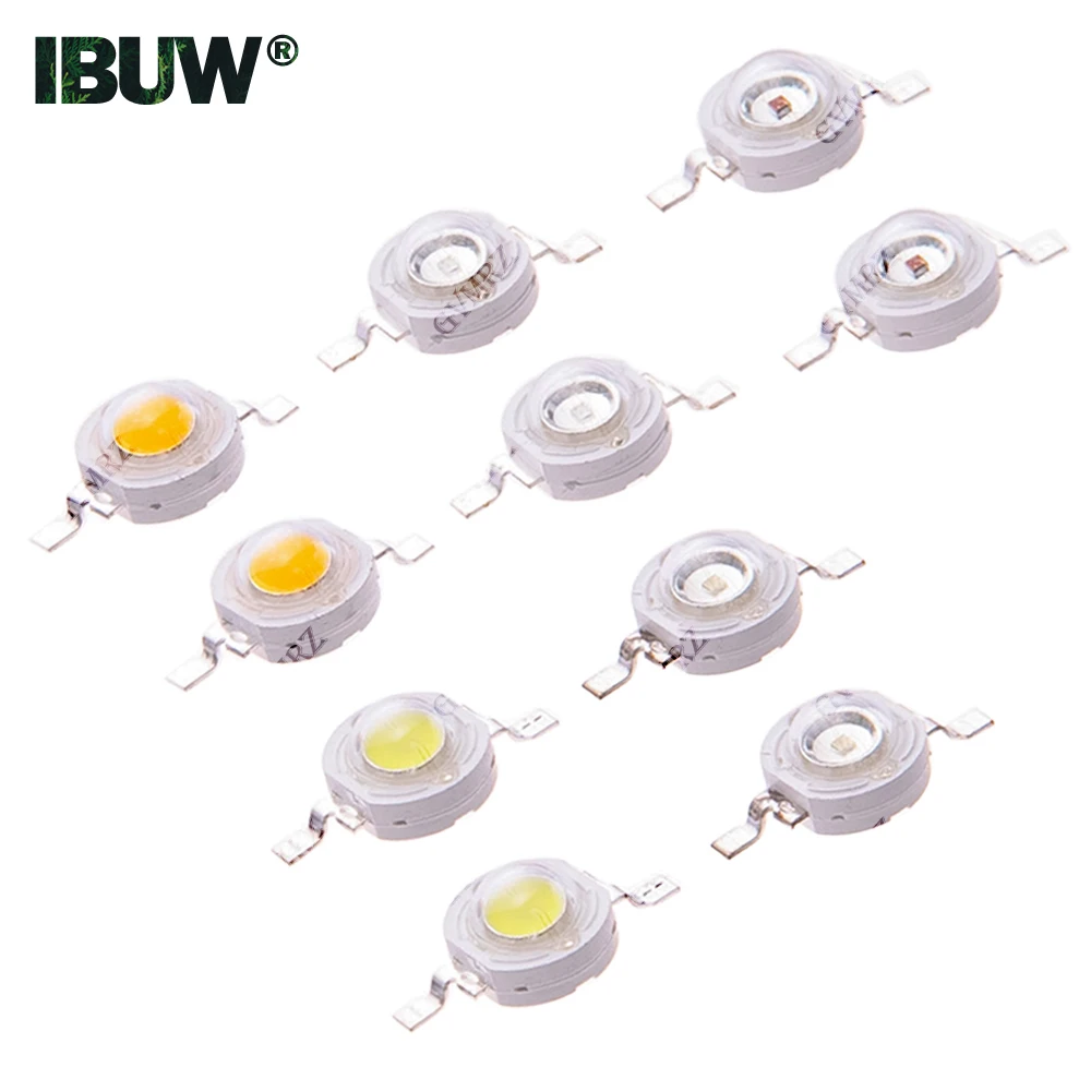 10PCS 1W LED Chip Bead White Red Yellow Blue Green for PCB DIY Electronics
