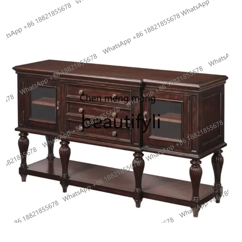 

G High-end custom American retro solid wood porch cabinet walnut color rural side cabinet