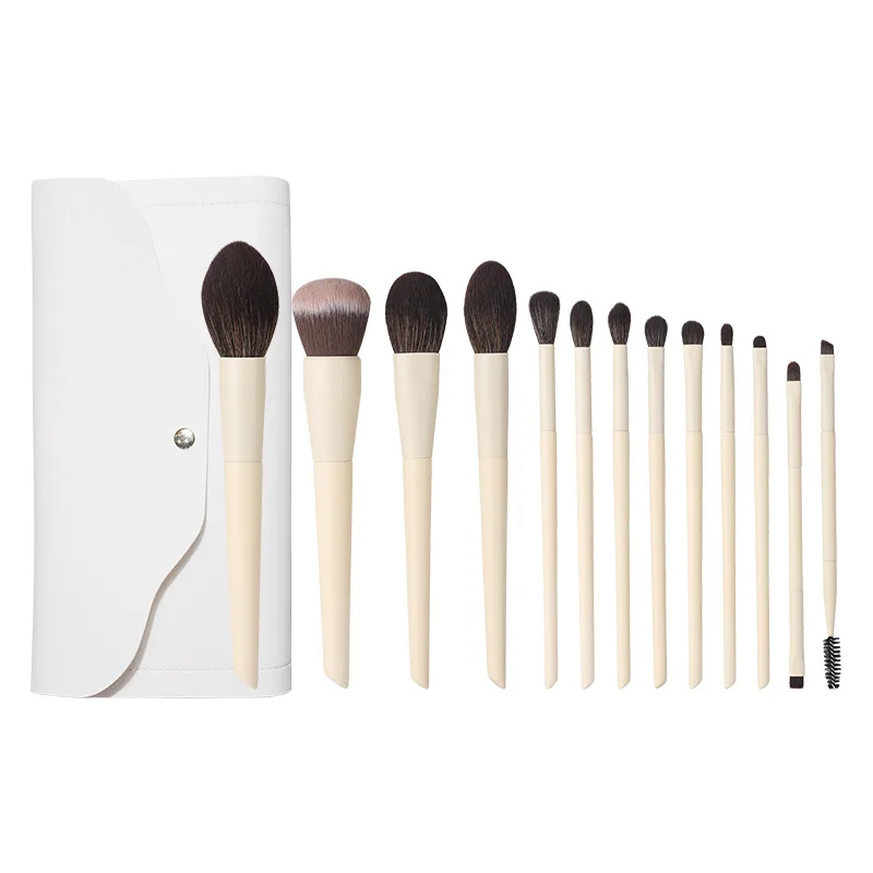 13 Piece Soft Bristles Makeup Brush Kit With Wooden Handles For Powder Eyeshadow Blending And Foundation Professional Beauty