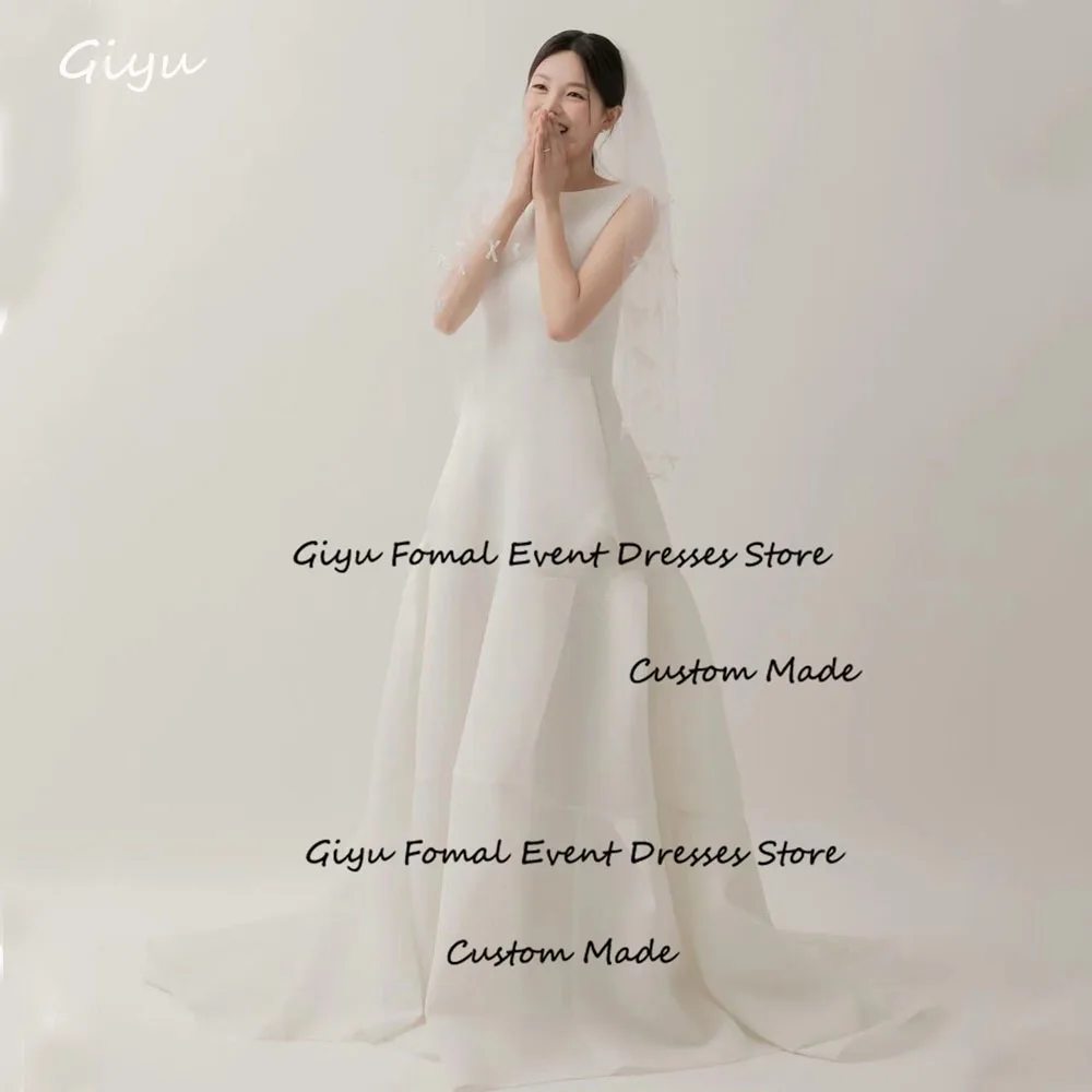 

Giyu Simple A-line Korea Wedding Dress Photo Shoot O-Neck Floor-Length Evening Gown Dress Vestidos Novias Boda Bridal Gown