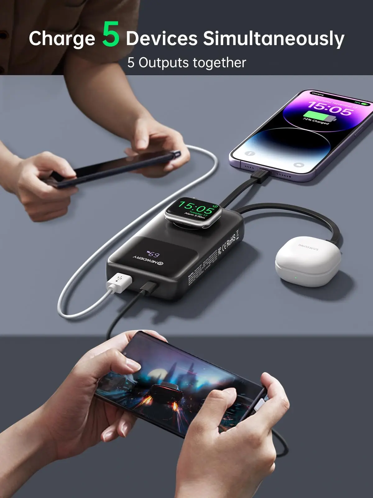 Powerbank Travel Battery Pack 20000mAh شاحن محمول لجميع iWatch، iPhones، Samsung Power Bank كابلات مدمجة شحن سريع #4