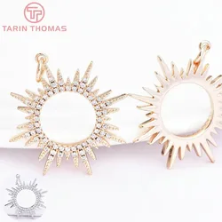 (6962) 2PCS 25MM 24K Gold Color Brass with Zircon Sun Charms Pendants High Quality DIY Jewelry Making Findings Wholesale