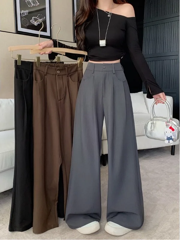 

plus Size Casual Wide Leg Suit Pants High Waist Loose Fitting Slimming Versatile Straight Cut Long Trousers for Women