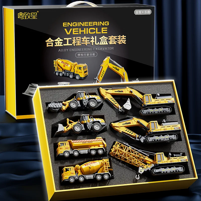 Juego de juguetes para vehículos de ingeniería de excavadora de aleaciones, camión de bomberos, Bulldozer, grúa, juguetes de modelo de coche de simulación para niños, regalos de cumpleaños para niños