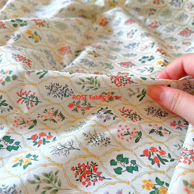 

Retro floral print Pure cotton fabric For skirts, Gown, dress, blouse, tops, table cover, costumes design, Boho Dress