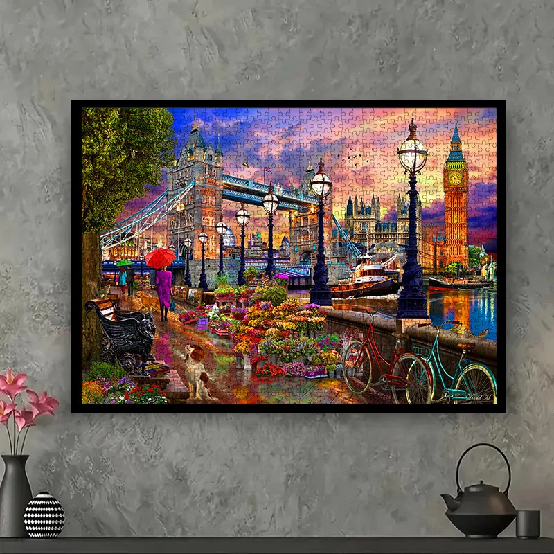 Londoner Wahrzeichen-Puzzle für Erwachsene, Reisethema Großbritannien, Intellektuelles Spiel, Heim-Freizeit-Dekoratives Puzzle-Spielzeug mit Blumen & Ri