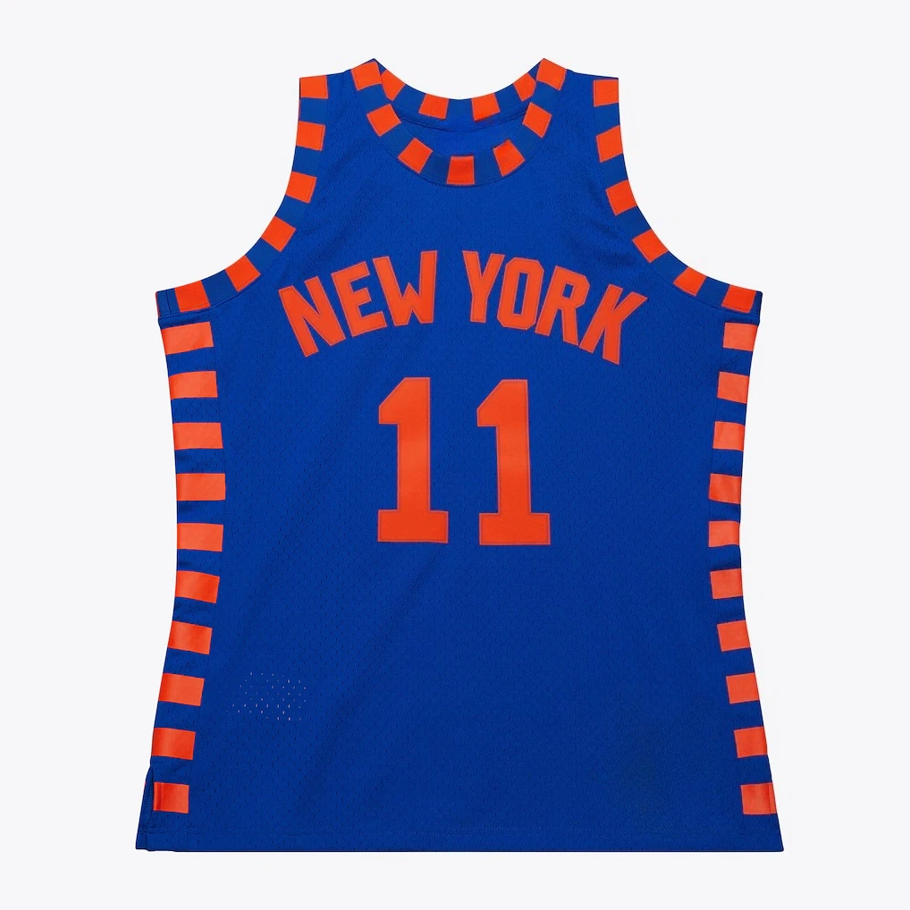 11 Retro Basketball Shirt Family Blue with Orange Checkered Edge Breathable Mesh Sleeveless Sportswear Tank Top