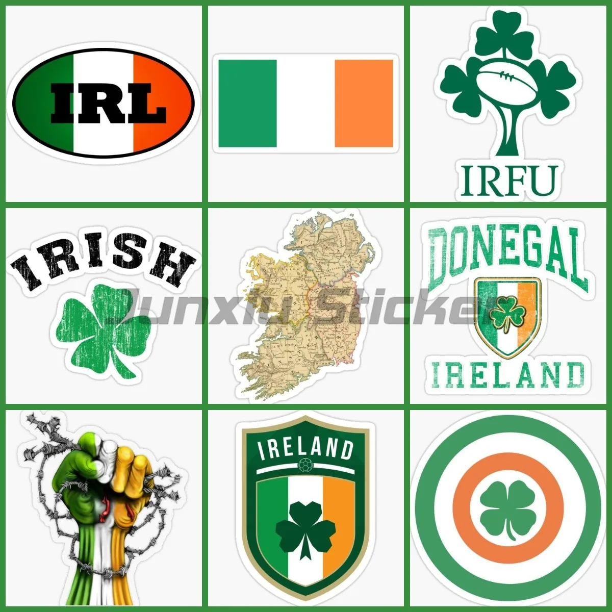 IRL Ireland Irish Flag Four Leaf Clover Stickers Laptop Window Car Moto Truck Wall Laptop Racing Door Bumper Decal Customizable