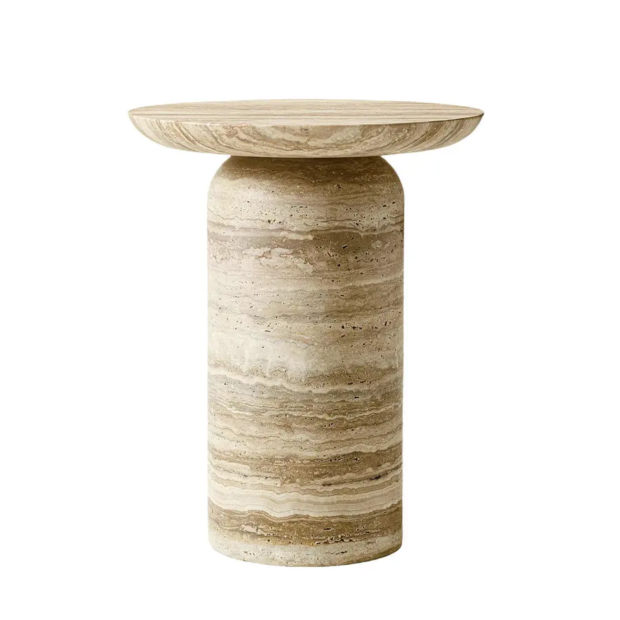 ✗X Modern Elegant Designer Carved Small Round  Marble Sofa Side Table Bedroom Travertine Side Tables for Living Room Luxury&