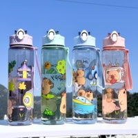750ml Cute Cartoon Capybara Water Bottle Reuable Plastic Straw Cup Portable Outdoor Travel Large Capacity Sports Water Bottle