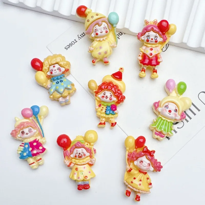 10PCS Cartoon Circus Clown Resin Accessories Cream Glue DIY Phone Case Hairpin Head Rope Fridge Sticker Water Cup Patch