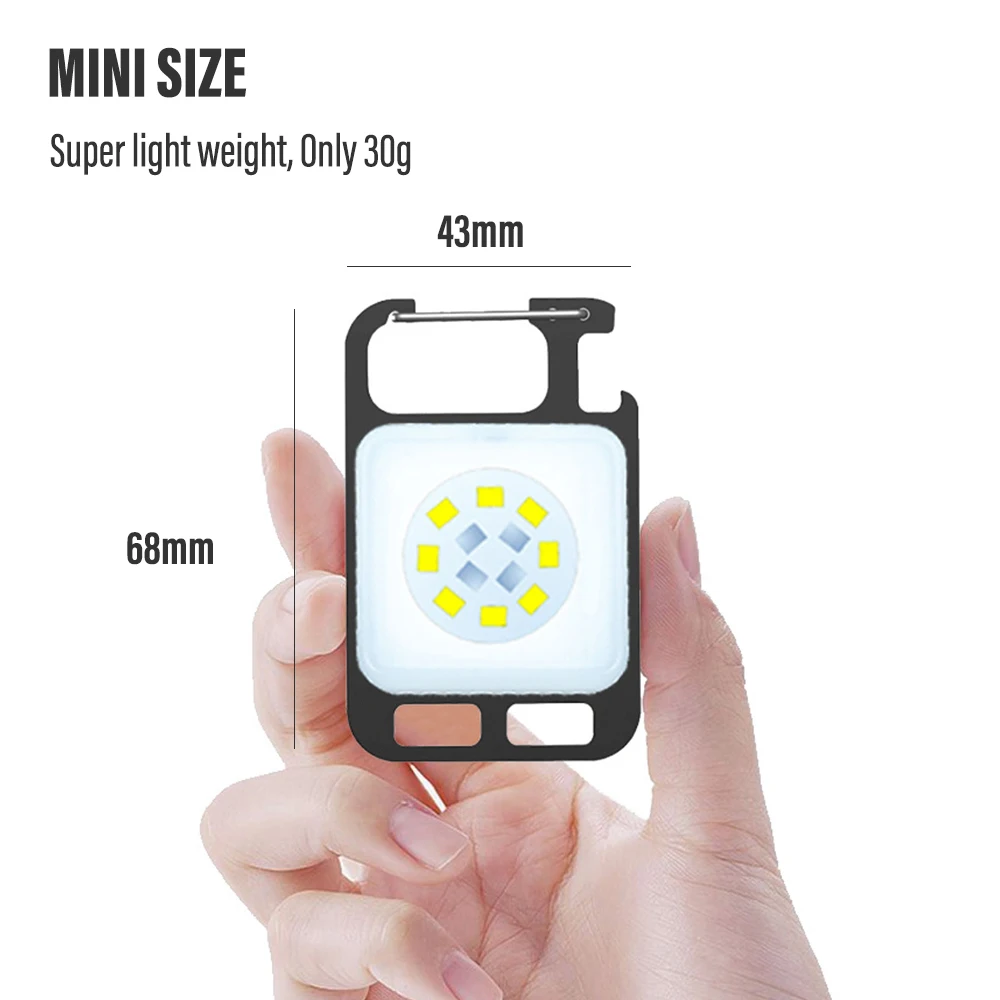 MINI COB llavero linterna lámpara de carga luces de Camping con imán 4 modos de iluminación para Camping, uso doméstico, Etc.