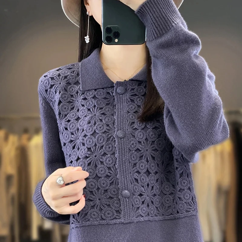 Longer Dresses for Women, 100% Cashmere and Wool Knit Jumpers, Shirt Style Pullovers, New Fashion, Winter, NJ01, 2024