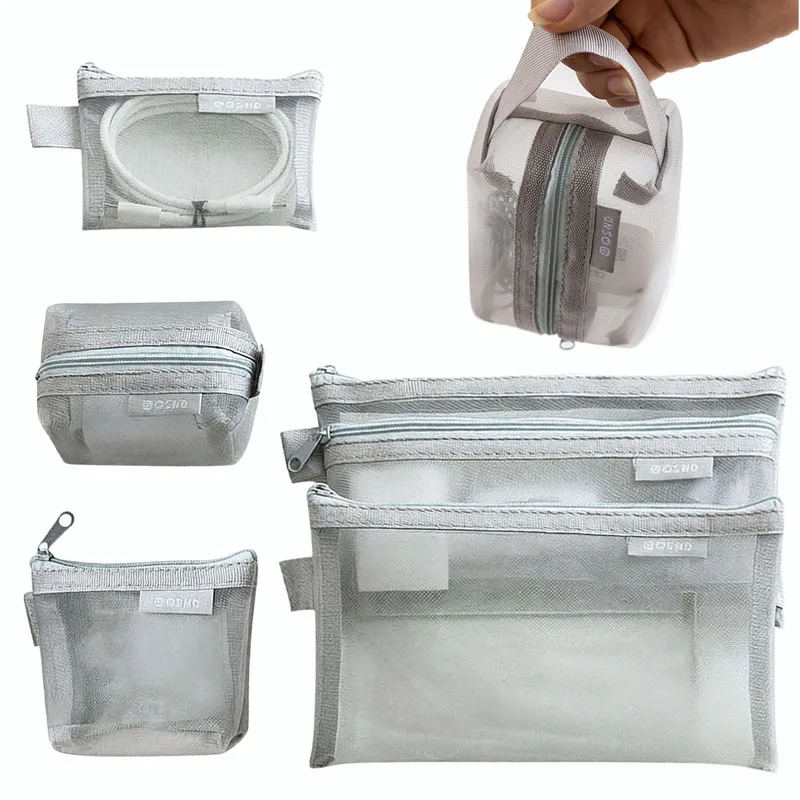 Gray Mesh Organizer Bags – for Travel, Makeup, Stationery, Electronics Accessories and Desk Drawer Organization Supplies TMZ