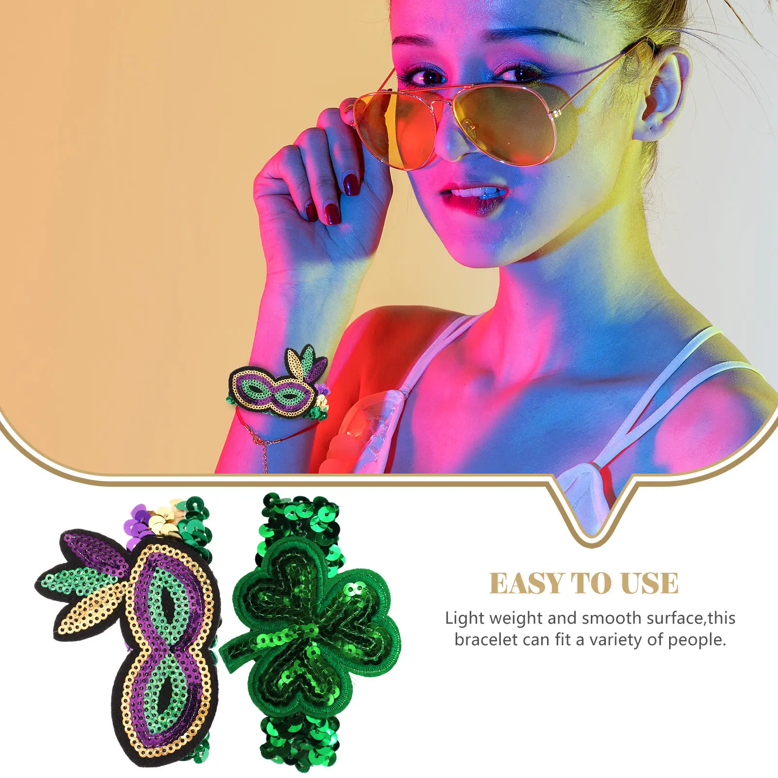 

2 шт. праздничных блестящих браслетов в стиле клевера и маски для глаз, ирландские сувениры для вечеринок, украшения унисекс для женщин и мужчин для танцев и праздников