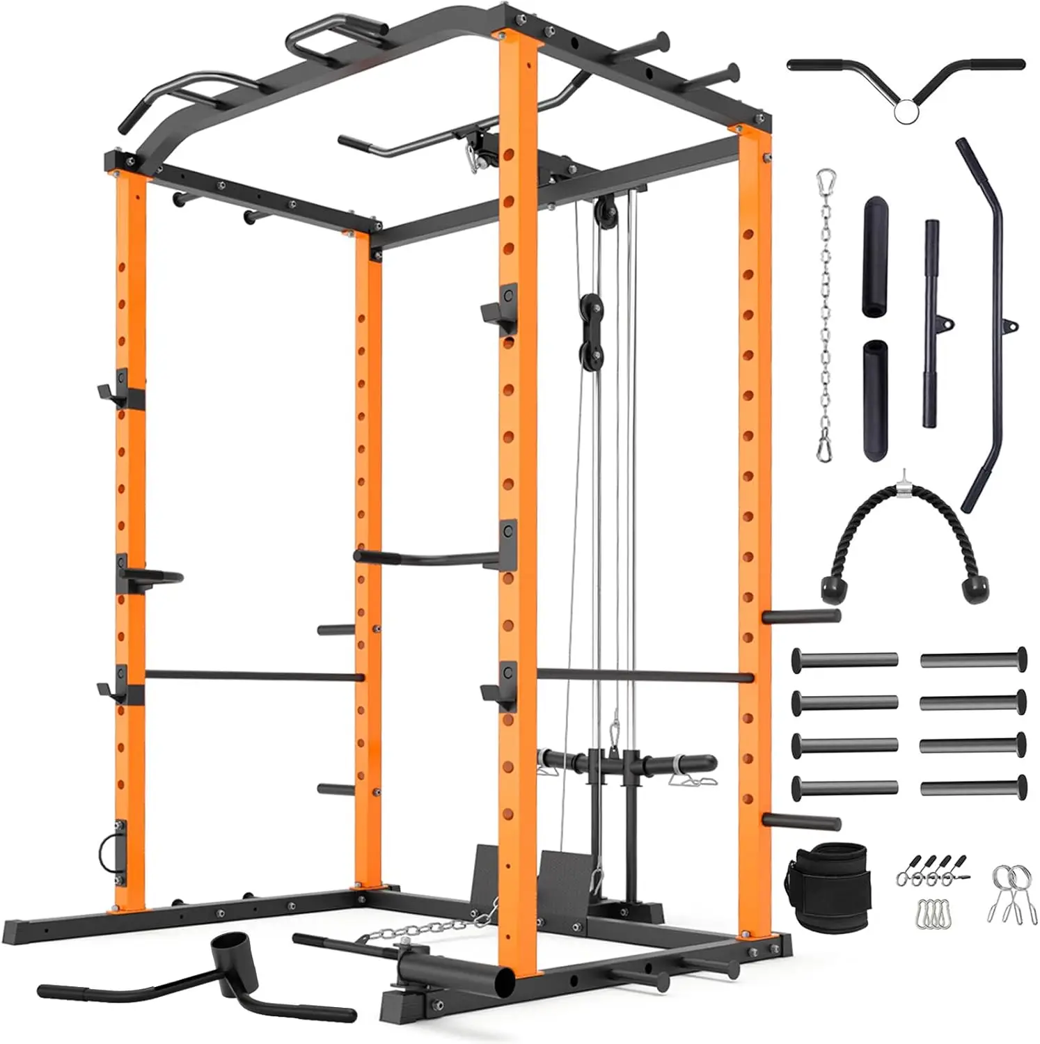 Pulldown Attachment, 1200-Pound Capacity Power Rack Full Home Gym Equipment with Multi-Grip Pull-up Bar