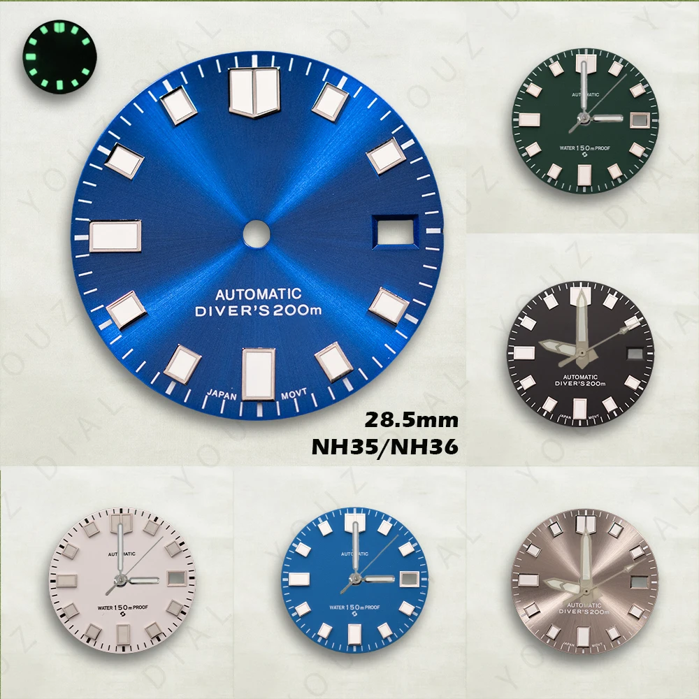 Matte Dial  S-type Green Luminous NH36/4R/7S/NH35 28.5mm Movements C3 Watches for men Watch Modification Accessories