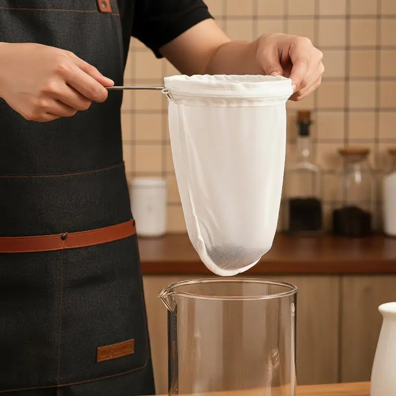 Reusable Fabric Mesh Nut Milk Bag Filter Strainer For Soybean Juice Herb Tea Cold Brew Coffee Kitchen Tool