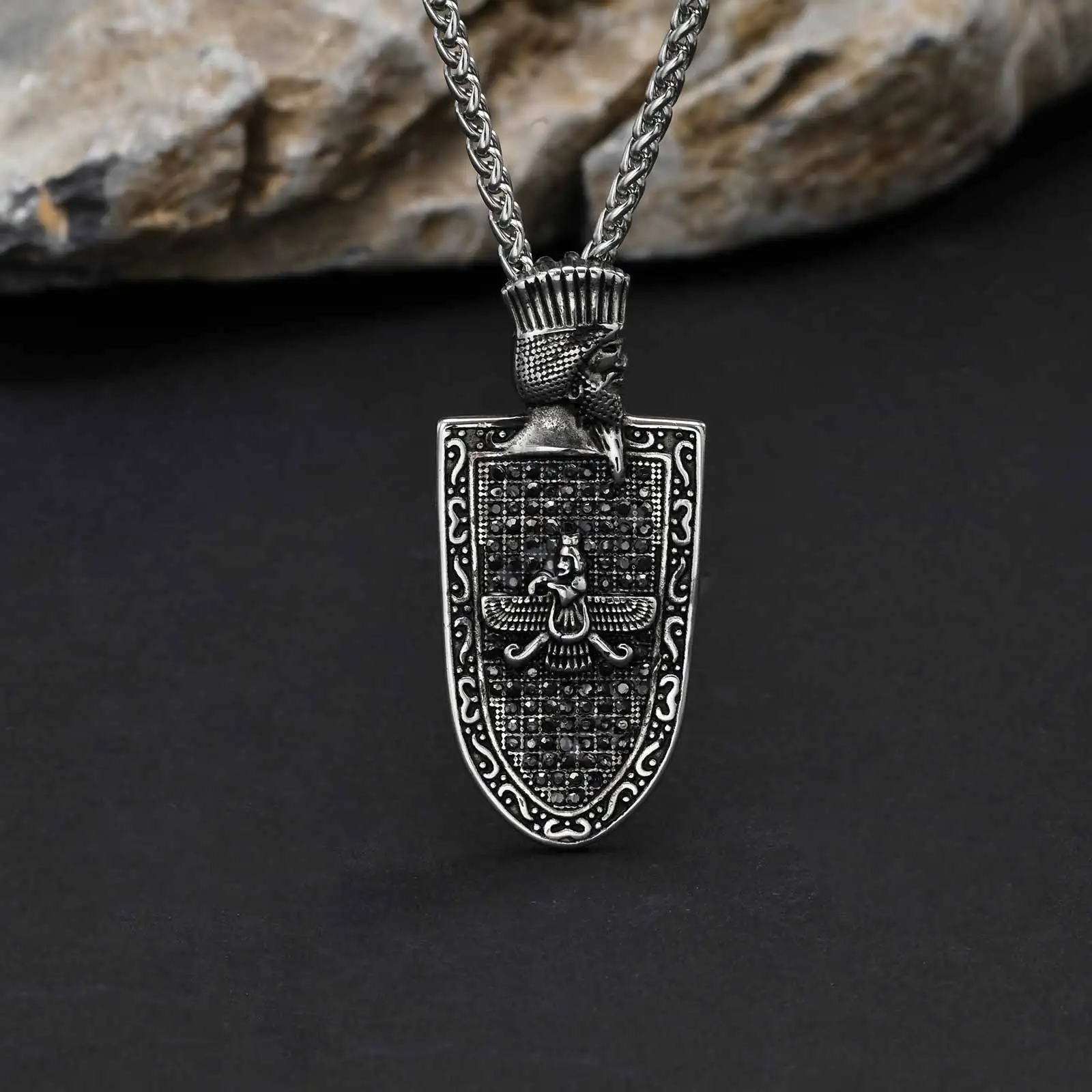 Vintage Zoroastrian Fire Worship Geometric Stainless Steel Pendant Necklace Trendy Punk Style for Men Religious Jewelry