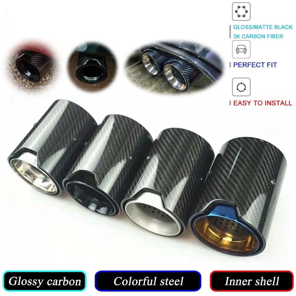 For BMW M 1 2 3 4 5 6 7 8 Series Glossy / Matte Carbon Fiber Car Double Outlet Exhaust Tailpipe Muffler Tube Stainless Steel