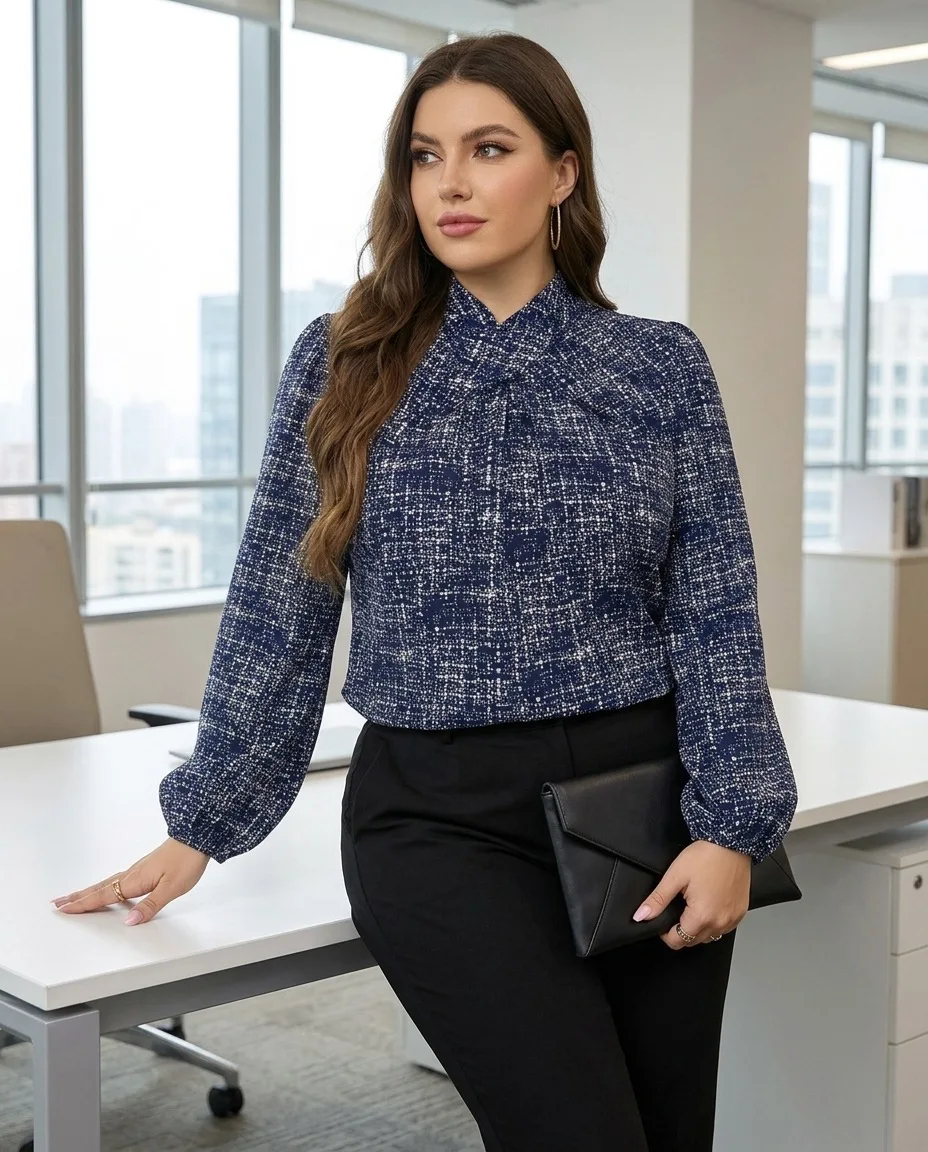 Picture 5: 0XL-4XL Plus Size Autumn Spring Fashion Elegant Printing Shirt Blouse V- Neck 3XL 4XL Big Size Women Long Sleeve T-shirt Tops