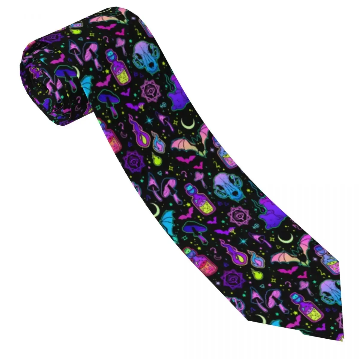 Formal Skinny Neckties Classic Men's Neon Witchy Elements Wedding Tie Gentleman Narrow