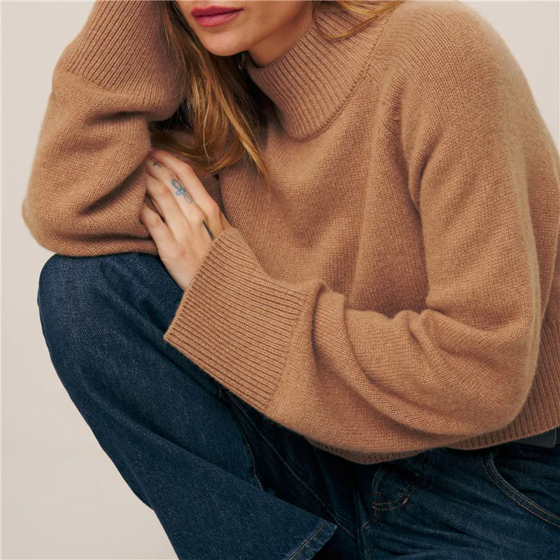 100% pure wool sweater short autumn/winter new casual knitting Tops round neck women's loose pullover with exposed navel Blouse