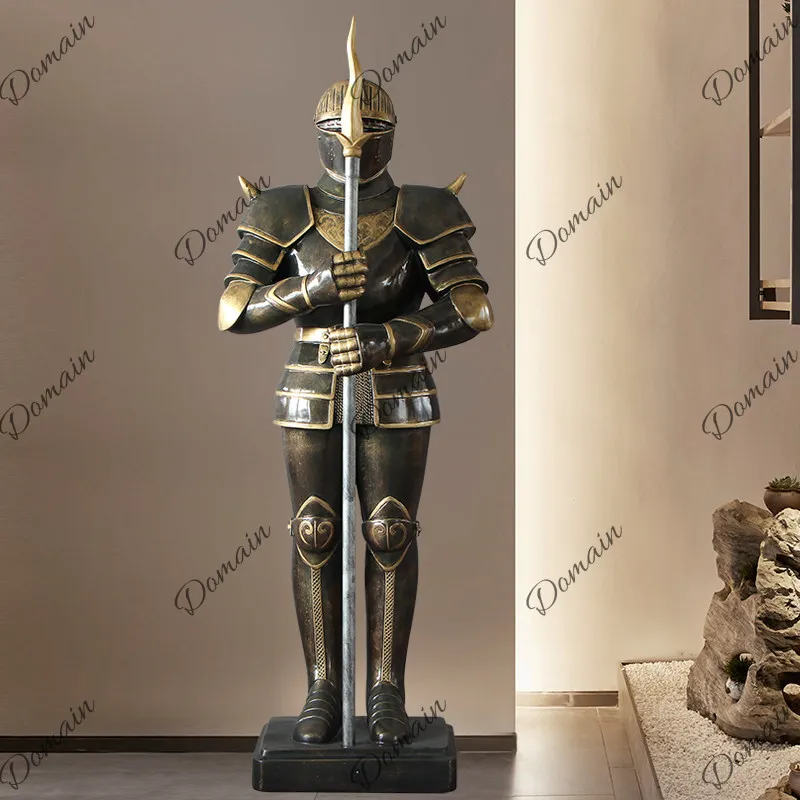 Vintage Roman Armor Warrior Statue LED Light Sculpture Bar Restaurant Shop Decoration Feng Shui Welcome Figure