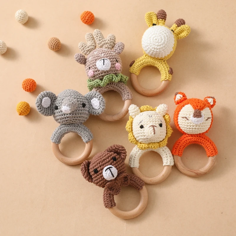 4pc Wholesale Baby Teether Crochet Music Rattles for Kids Animal Rattle Elephant Giraffe Babies Gym Montessori Children's Toys