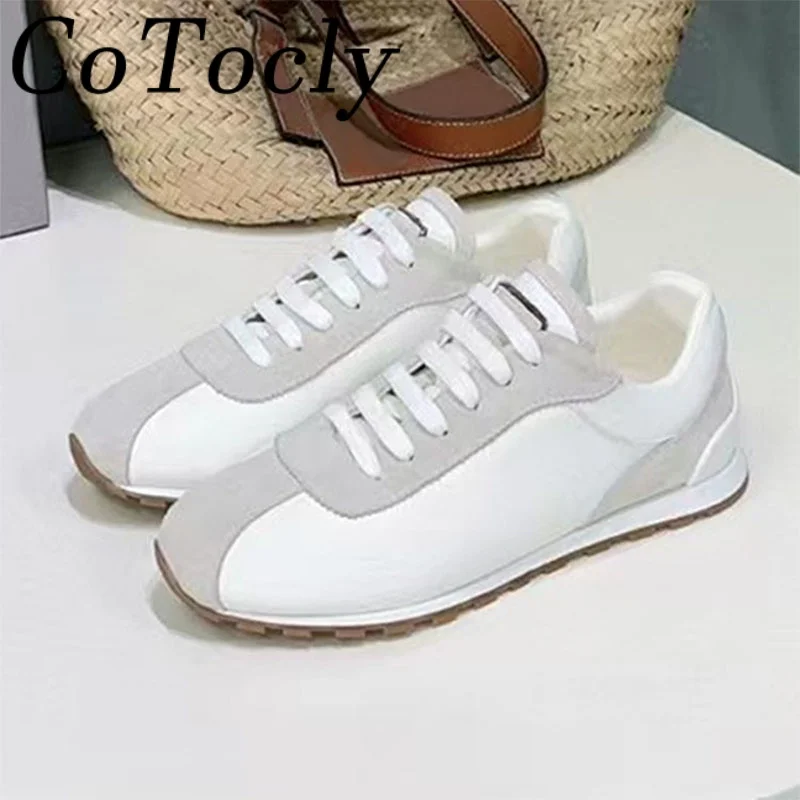 

Genuine Leather Casual Shoes Woman Lace Up Round Toe Running Shoes Female Spring Flat Walk Shoes Outdoors Women Sports Shoes