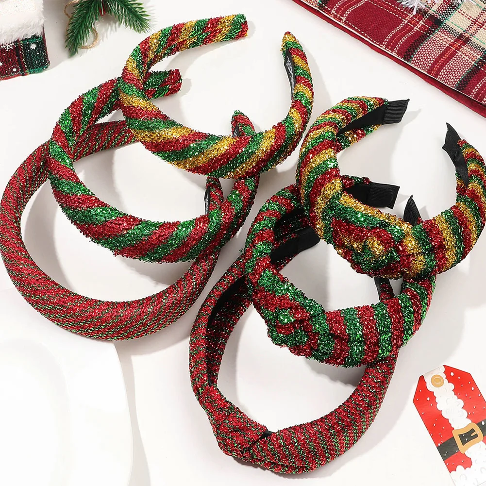 Colorful Christmas Striped Hair Bands Headwear Elastic Hair Scrunchies Rubber Band Headband Shiny Silk Women Hair Accessories