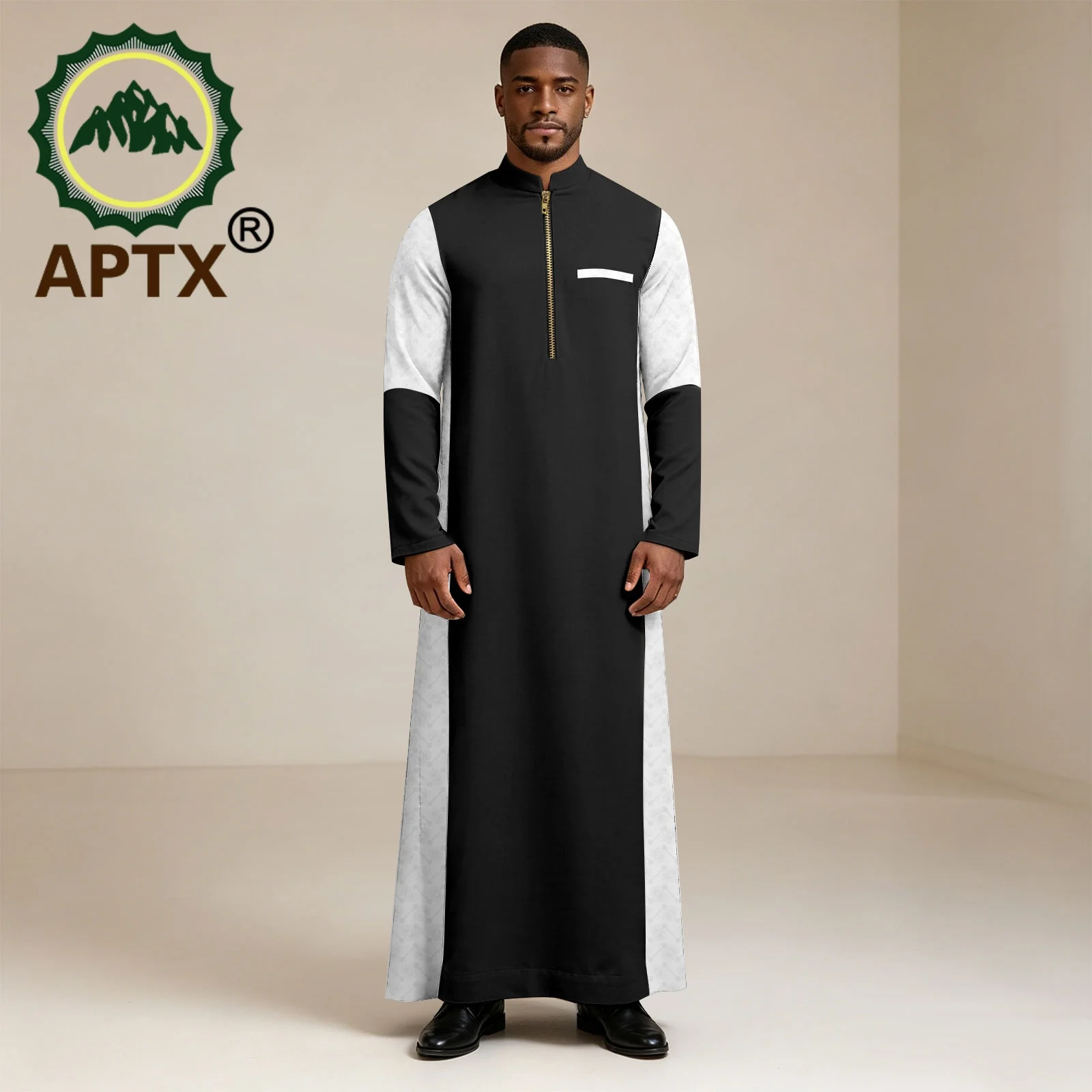 Pakaian Afrika untuk Pria Kaftan Thobe Kerah Berdiri Ritsleting Jubah Panjang Pakaian Dashiki Afrika untuk Sholat Idul Fitri Pernikahan 2612002